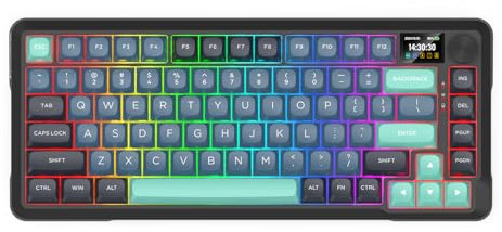 Redragon K724 PRO - Tastiera da gioco senza fili Gasket con schermo hype e pulsante, tastiera meccanica all'80%, facile da usare, display TFT da 1,14, attenuazione del rumore a 5 strati, interruttore