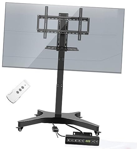 ENJOYOU Supporto TV Carrello TV Mobile su Ruote - Supporto TV motorizzato - Carrello Porta TV Mobile con Altezza Regolabile