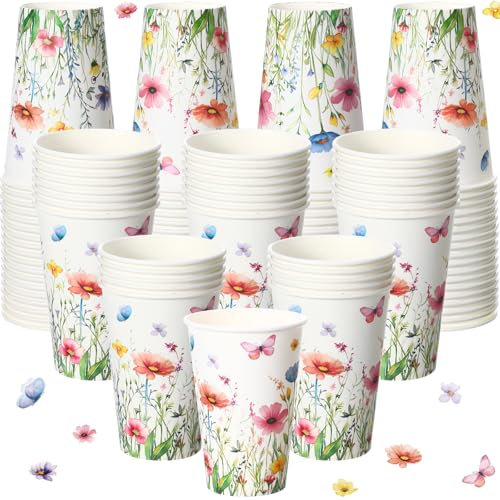 Tioncy 50 Pcs 12 oz Disposable Cups Paper Coffee Cups Drinking Cups for Coffee, Water, Juice, Expresso,Hot and Cold Drinks,Cocoa,Cold Beverages,Tea Party Supplies Decoration(Spring Floral)