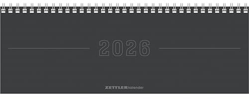 Zettler Tisch-Querkalender Papyrus Grau 2026 – Wochenkalender 30 × 11 cm, 1 Woche/2 Seiten, mit Notizblatt & Jahresübersicht, Zeiteinteilung 8–21 Uhr, Monatsregister, Ringbindung, FSC-zertifiziert