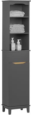 SoBuy Badezimmerschrank Hochschrank Badschrank Schmal mit 3 offenen Regalen, Schrank mit Tür und Schublade Badmöbel als platzsparender für Badezimmer 35 x 30 x 170 cm BZR112-DG