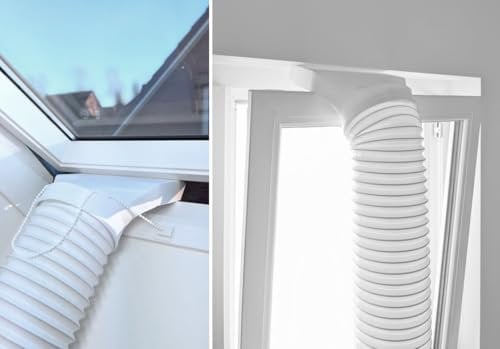 Klimaanlage Abluftschlauch Adapter - Auslass mobile Klimageräte zum Abführen warmer Abluft - passend Dachfenster, Kippfenster, Schwingfenster und Fenster der Marken VELUX und ROTO, Fensterdüse