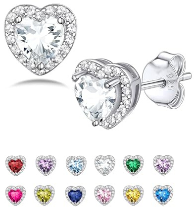 Seleneva Stud Earrings for Women Sterling Silver Birthstone Dainty earrings Crystal Zirconia Stud Earrings Birthday Christmas Valentine's Day Jewellery Gifts for Mum Sisters Girlfriend