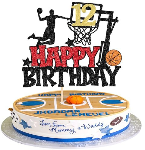 1 Stück 12th Basketball Tortendeko Basketball Thema Geburtstag Cake Topper Player Slam Dunk Basketball Kuchen Deko für Basketball Sport Thema Kinder 12th Geburtstag Party Kuchen Dekorationen