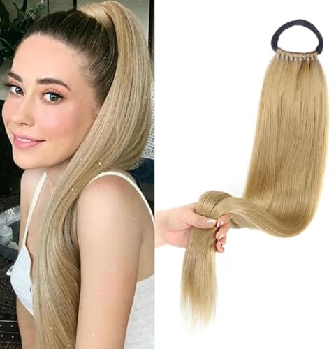 Lang Glattes Pferdeschwanz Haarteil Synthetik Haarverlängerung Zopf Haar Extension für Damen Mädchen, Braid Extensions Pferdeschwanz Verlängerung mit Haargummi 70cm Graugold