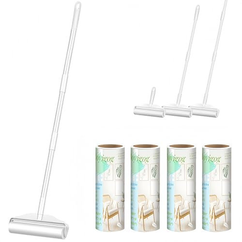 Fusselrolle, 16CM Fusselrolle Set für Tierhaare, Kleidung, Möbel, Teppich, Extra Klebrige Abnehmbarer Griff Fusselrolle mit Bezug, 60 Blatt/Rollen (1*Ausziehbaren Griffen + 4*Nachfüllungen)