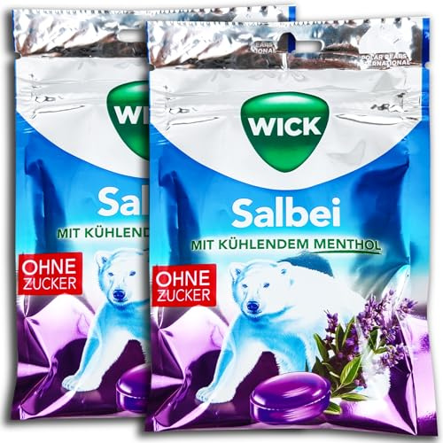 2 er Pack Wick Salbei ohne Zucker 2 x 72g Einzeln verpackte Bonbons mit Salbei und Menthol