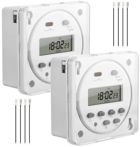2 x CN101A Eingang DC/AC 12 V Zeitschaltuhr LCD Digital mit Wasserdichtes Gehäus, Ausgang 200–250 V AC 16A Programmierbarer Timer DC 12V Zeitrelais unterstützt 16-maliges Tages- 4 Klemmenblöcke