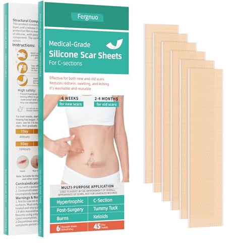 Lot de 6 feuilles de ruban adhésif en silicone de qualité médicale pour cicatrices chirurgicales, feuilles réutilisables en silicone pour césarienne, chirurgie, cicatrices chéloïdes et cicatrices
