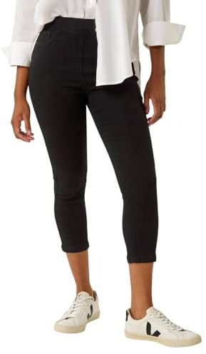 Roman Originals Shape Enhance Stretch Crop Jeggings for Women UK - Ladies Everyday Holiday Spring Summer Comfy Soft Evening Vacation Work Party - Black - Size 12