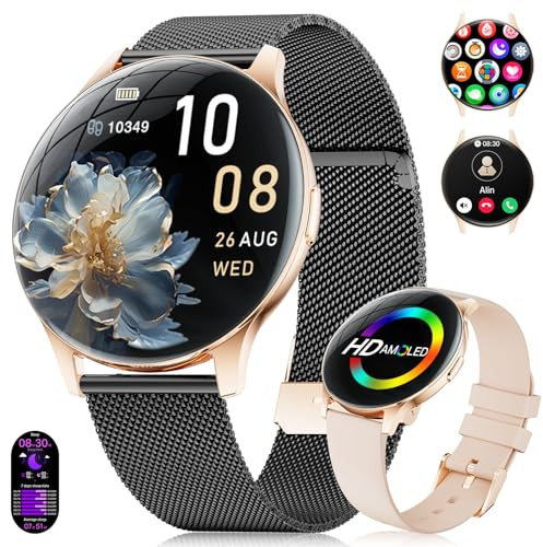 Montre Connectée Femme 2026 avec Appels - 7,99 mm Smartwatch Élégante Ultra-Mince avec Écran HD Always-On 1,43 pouces, IP67 Étanche, 100+ Modes Sport, Santé Féminine pour iOS Android, Or Noir