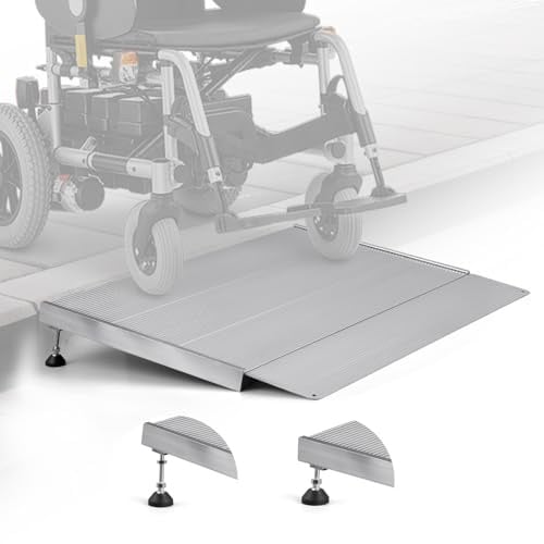 92x61 cm Rampre de Seuil pour Fauteuil Roulant Electrique, Rampe de Chargement pour Voiture Moto, Hauteur Réglable 4,2–11 Cm, Capacité 300 kg (660 lb), pour Marches, Scooter, Moto, Fauteuil Roulant