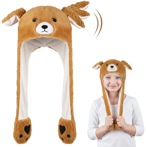 SilverChry Mütze mit Beweglichen Ohren, Beweglicher Ohr-Kaninchen-Hut, Hasenhut mit Beweglichen Ohren, warm und bequem, geeignet für Winterwärme, Kostümpartys, Weihnachten (Bär)