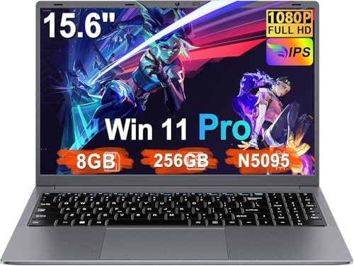 15.6 inch Laptop, Celeron N5095 (Up to 2.9GHz), 8GB RAM 256GB SSD, Full HD 1080P IPS Display, Notebook Win11 Pro, Webcam, WiFi 5, Type-C, Mini HDMI, Numeric keypad Laptops for Business and Students