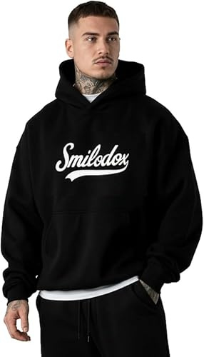 SMILODOX Hoodie Herren Lorik, Kapuzenpullover mit großem Frontprint auf der Brust, weichem und flauschigem Stoff, Kängurutasche Pulli, sportliches Sweatshirt für Alltag, Freizeit und Streetstyle