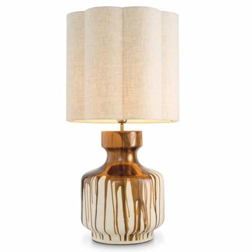 Casa Padrino Luxus Keramik Tischleuchte Braun/Weiß/Vintage Messing/Beige H. 86 cm
