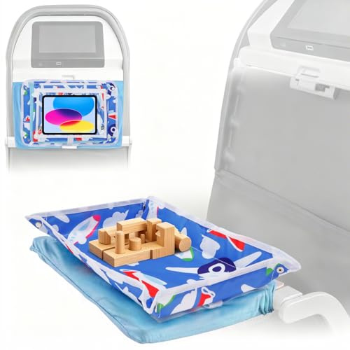 Anihet Kids Tray Table Cover, Foldable Airplane Travel Tray Cover with Clear Pocket, Universal Airplane Must Haves Travel Essential for Plane, Train, High Chair(Plane)