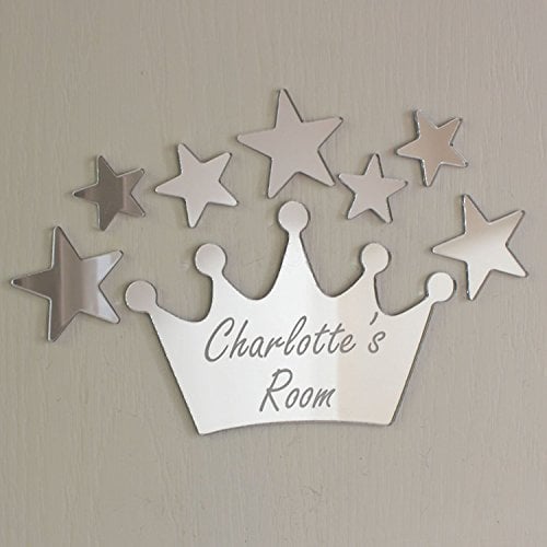 Laserables Princess Crown Mirror Set Personalised Door Name Plaque Boy Girls Bed Room Sign