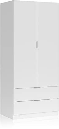 Habitdesign, Armario de 2 Puertas y 2 cajones, Acabado en Color Blanco Artik, Medidas: 81 cm (Ancho) x 180 cm (Alto) x 52 cm (Fondo)
