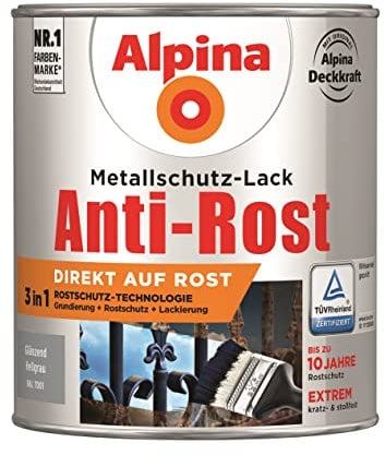 Alpina Metallschutzlack Anti-Rost Hellgrau 750ml glänzend