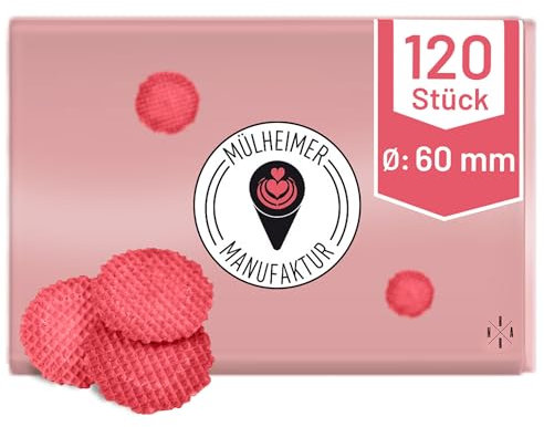 Eiswaffeln Knuspertaler Rot | Ø60mm | 120 Stück | Knusprige Waffelböden zum Dekorieren von Eisbechern, Shakes & Co.