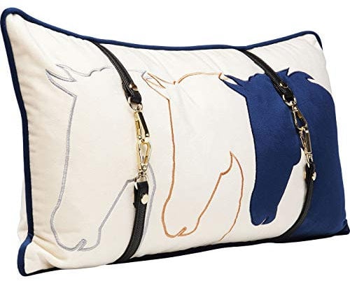 Kare Design Kissen Horsefaces, Blau/Weiß, Abnehmbarer Bezug mit Reisverschluss, Dekokissen, Zierkissen, Wohnaccessoire, Sofakissen, Bezug in Samtoptik, 50x30x8cm (H/B/T)
