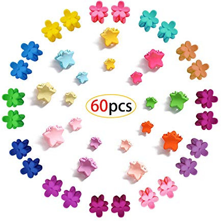 Blumen Haarklammer Klein,Mini Haarclips,Kleine Blumen und Sterne Form Haarspangen Klaue Haarspangen,Mehrfarbige Haarspange,Haarschmuck für Frauen und Mädchen (60 Stück)