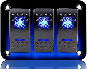 Pannello Interruttori 3 Gang per Auto Barca Impermeabile con Luce a Led, 5 Pin On/Off Interruttore a Bilanciere 12V / 24V per Autoveicoli RV Barca e Marina