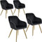tectake® 4er Set Esszimmerstuhl, Sessel bequem mit Armlehne, Polsterstuhl, Samtstoff Cocktailsessel, Loungesessel für Wohnzimmer, Esszimmer, Moderne Küchenstühle, Bürostuhl - schwarz/Gold