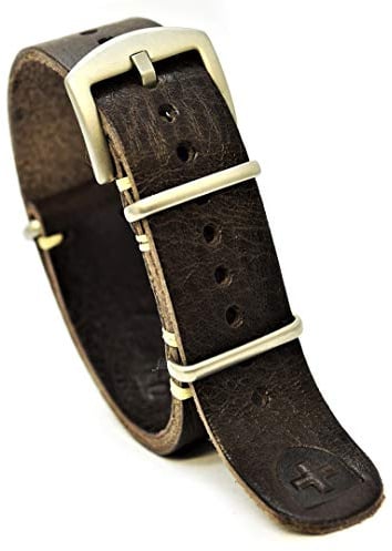 NATO Uhrenarmband Zulu Band Leder Militär geölt Lange Braun Handgefertigte Edelstahlschnalle Wählen Sie Größe 18 mm 20 mm 22 mm 24 mm Halter