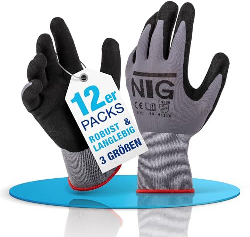 NTG 12 Paar robuste & komfortable Handschuhe Arbeitshandschuhe Größe 9 - Arbeitshandschuhe Damen - Gartenhandschuhe Herren - Mechaniker Handschuhe Herren mit feinen Tragegefühl