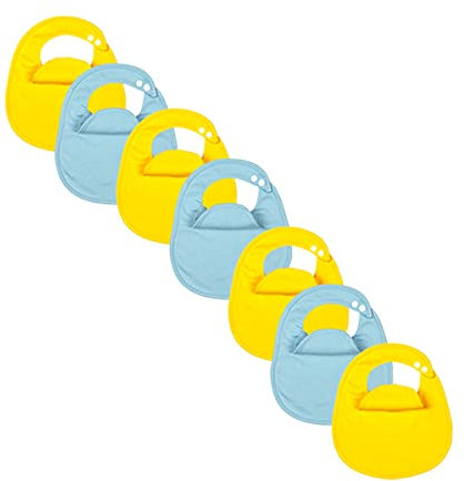 7 Pack BibEasy Bibs Drool Catcher Baby Bibs for Drooling, Spit Ups and Stained Baby Clothes, 100% Cotton Super Absorbent Bibs for Baby Boys, Girls 3-36 Months (Blue & Yellow)
