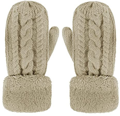 JIAHG Super Dicke gestrickt Handschuhe Damen Mädchen Fäustlinge Winterhandschuhe Fausthandschuhe Sporthandschuhe (Khaki)