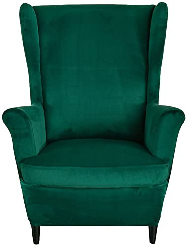 JHLD Stretch Husse Für Ohrensessel, 2 Stück Samt Husse Für Ohrensessel Weiche Elastische Ohrensessel Schonbezug Sesselbezug Maschinenwaschbar Für Wohnzimmer-Dunkelgrün-Ohrensessel