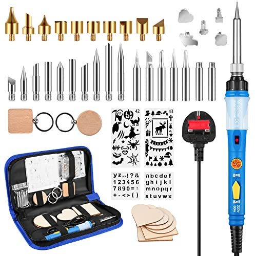 Pyrography Pen Kit, 45Pcs Wood Burning and Soldering Iron Kit 60W with Adjustable Tempe knob and ON/Off Switch, 30pcs Soldering Iron Tips Attachments for Soldering, Burning Tool on Wood and Leather