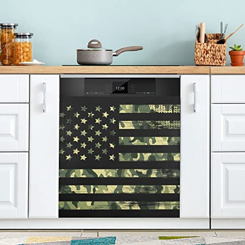 American Flag Camouflage Dishwasher Magnet Cover for Door Front, Decorative Kitchen Dishwasher Panel Decal Refrigerator Magnetic Decor Sticker 23 x 26 Inches