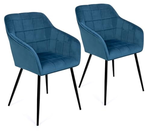 IDMarket - Set aus 2 Esszimmerstühlen, Tischsesseln Mady aus Samt in Entenblau