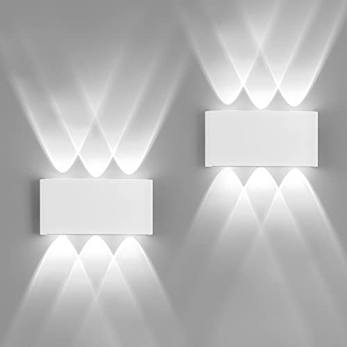 FUPE 2 Stücke Wandleuchte Aussen/Innen LED Wandlampe Außen 12W 1200LM Wandbeleuchtung Up and Downlight IP65 Wasserdichte moderne Aluminium Scheinwerfer Wandleuchten(weißes 6500K kaltes Licht)