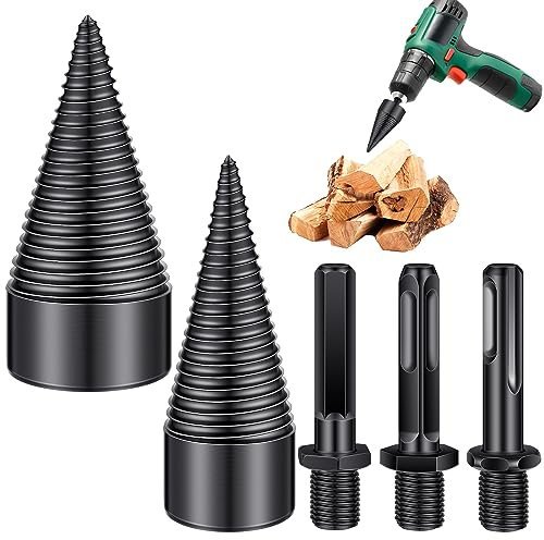 5 Pcs Firewood Log Splitter Drill Bit, Removable Wood Splitter Drill Bits, Screw Cones Kindling Splitter, Heavy Duty Wood Splitting Drill Bit for Hand Drill Stick Hex, Round, Square (32 MM, 42 MM)