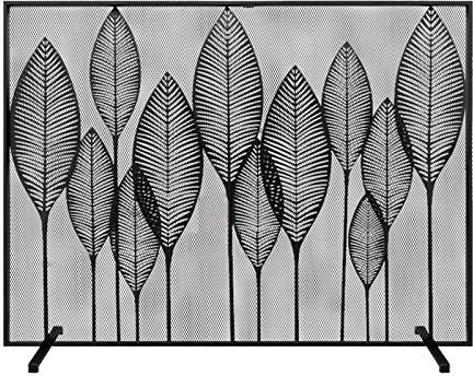 DYPASA Pantalla de Chimenea Pantalla de Chimenea de Malla de Hierro Negro con Hierro Hueco Hueco decoración de Hoja Simple Pantalla de Chimenea Decorativa Pantalla de Chimenea Salvachispas Plegable