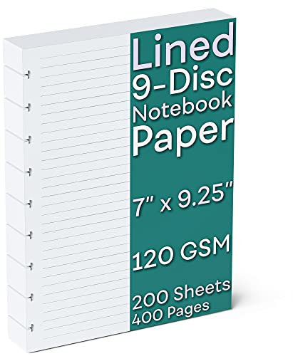 Discbound liniertes 120 g/m² Nachfüllpapier, 200 Blatt (400 Seiten), 9 vorgestanzte Happy Planer-Einsätze, lose Blätter, Weiß, 17,8 x 23,6 cm