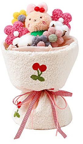 LICHENGTAI Ramo de Flores Naturales a Domicilio Peluche, Mini Conejo de Felpa Animal Flor Conejo Muñeca Ramo Decoración, Ramo de Rosas para Muñecas, Ramo de Muñeca del Día de San Valentín