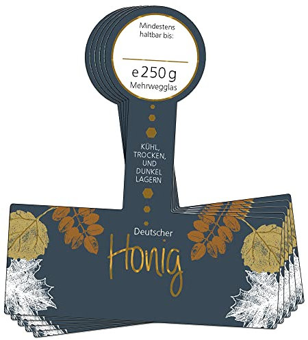Apoidea – Honig Etiketten 250g mit Goldveredlung & Gewährverschluss selbstklebend, personalisierbar - 500 Stück/Etiketten Honiggläser/Honig Aufkleber für selbstgemachten Honig/Honigetiketten