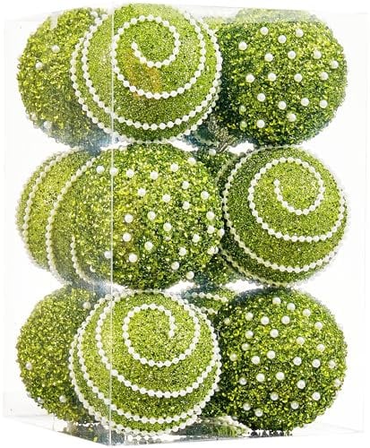 ChrisWish Grüne Weihnachtskugel-Ornamente, Weihnachtskugel-Dekorationen, bruchsicherer Kunststoff, hängende Perlenkugeln für Urlaubsparty (70 mm, 12 kt)