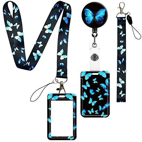 KLOP256 Porte Carte Tour de Cou Porte Badge, Porte Badge Enrouleur Swivel Lobster Clasp avec Cordon Rétractables pour Cartes d'étudiant d'infirmière, Carte Bus/Cantine, Clés (bleu)
