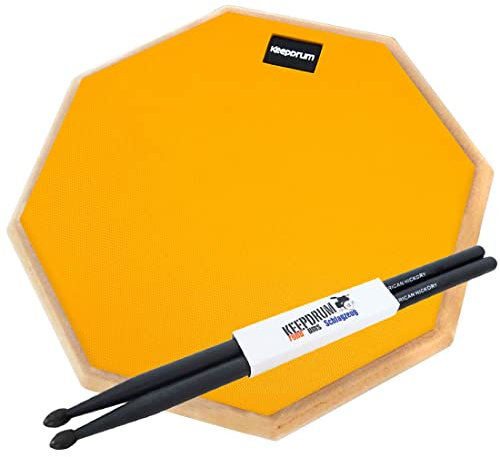 keepdrum DPOR12 Practice Pad Schlagzeug Übungspad Orange 12 + Drumsticks Schwarz