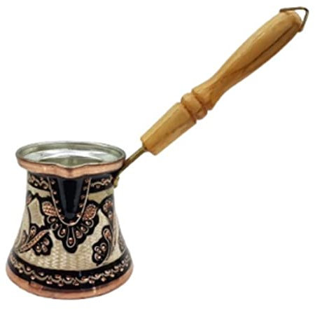 Cafetera turca Artesanal de Cobre con Mango de Madera Natural (Talla A Única)