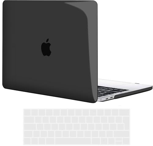 TECOOL Cover compatibile con MacBook Pro 15 Pollici 2019 2018 2017 2016 (A1990 A1707) con Touch Bar, Custodia Rigida Protettiva Sottile in Plastica e Copritastiera UE, Cristallo Nero
