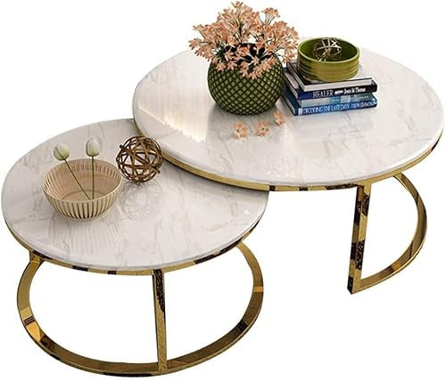 CATANK Tables Basses pour Salon Salon Rond Moderne Blanc Noir Petites Tables Basses pour Salon Table gigogne, Plateau en Acier en Verre, Tables Basses pour Petit Espace de Bureau de Salon