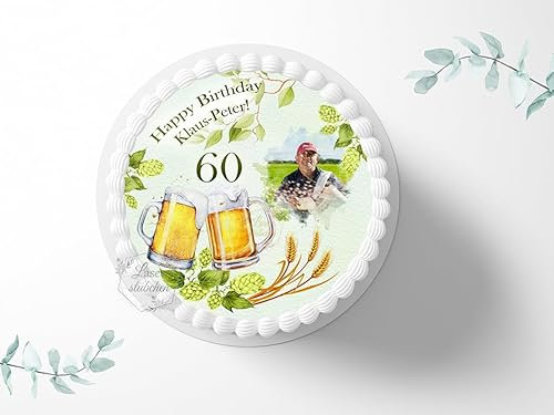 Tortenaufleger personalisierbar Bier Geburtstag, ⌀20cm Zuckerbild, Foto für Torten, Fondant 3050G